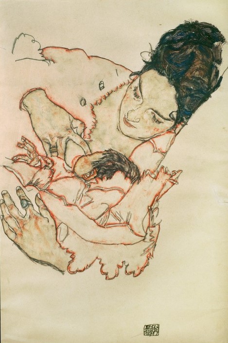Egon Schiele, Stillende Mutter (Baby,Jugendstil,Portrait)