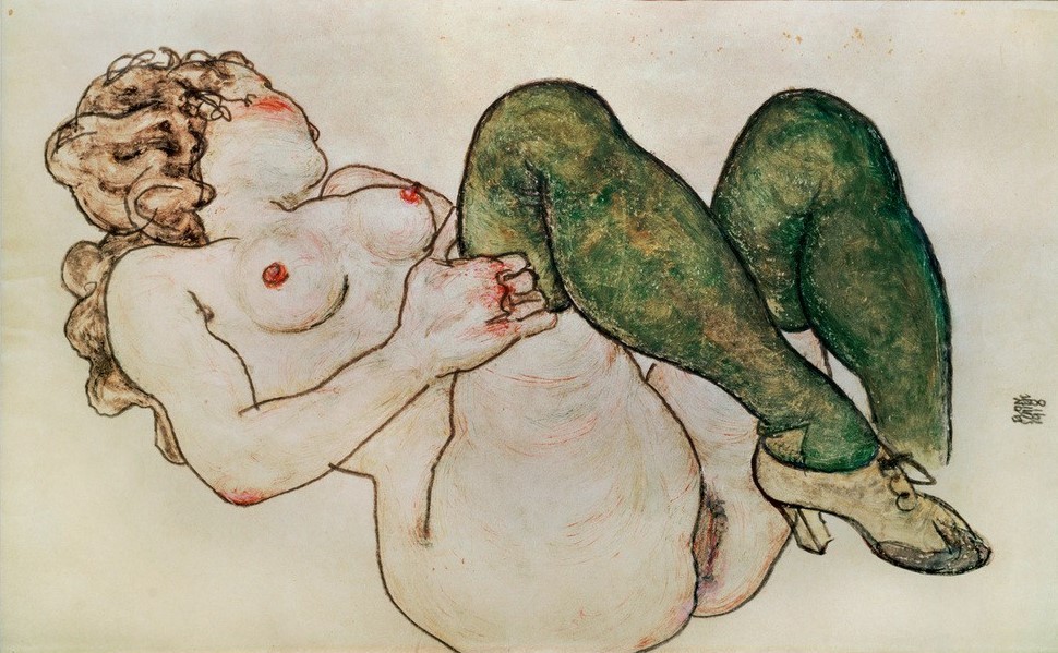 Egon Schiele, Akt mit grünen Strümpfen (Jugendstil,Akt)
