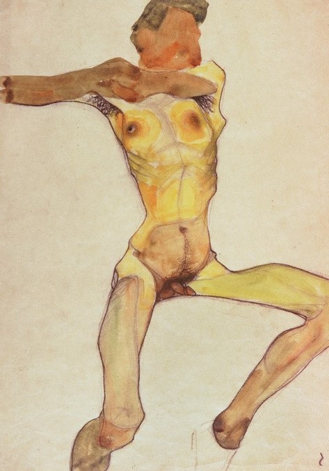 Egon Schiele, Männlicher Akt, gelb (Jugendstil,Akt)