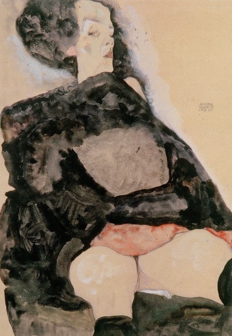 Egon Schiele, Frau in Schwarz (Jugendstil,Akt)