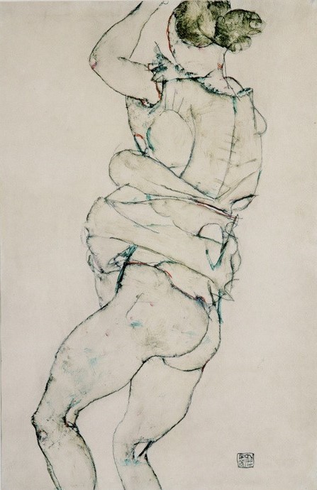 Egon Schiele, Stehender Halbakt, den linken Arm erhoben (Jugendstil,Akt)