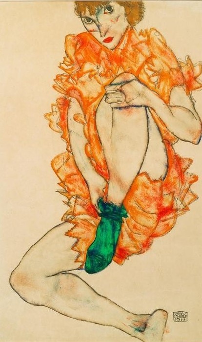 Egon Schiele, Der grüne Strumpf (Jugendstil,Akt)