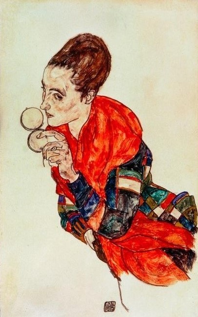 Egon Schiele, Portraet der Schauspielerin Marga Boerner mit Puderdose (Jugendstil,Portrait)