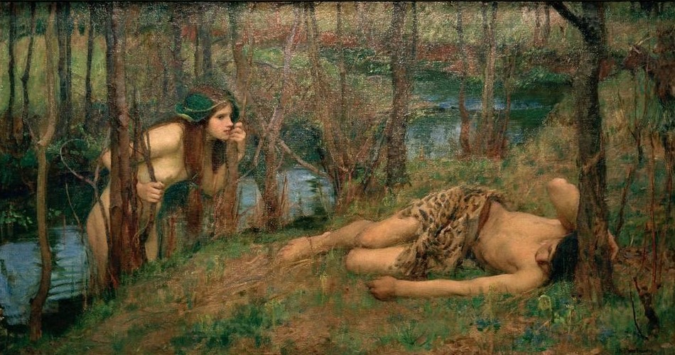 John William Waterhouse, A Naiad (Erotik,Frau,Kunst,Mann,Mythologie,Wald,Nymphe,Fluss,Akt,Satyr,Präraffaeliten,Englische Kunst,Viktorianische Kunst,Schlafen (Schlaf),Griechisch-Römische Mythologie,Schlafen (Im Freien),Junger Mann, Klassiker, Wunschgröße)