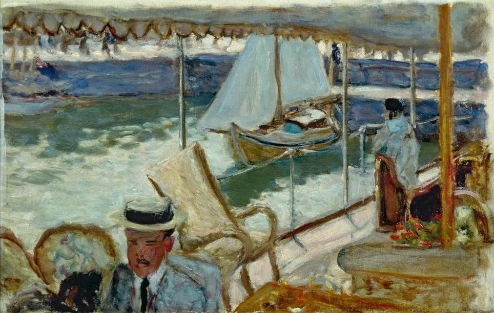 Pierre Bonnard, Auf einer Yacht (Herrenmode,Freizeit,Segeln,Sommer,Impressionismus,Segelboot,Bürgertum,Französische Kunst,Wohlstand,Jacht,Kreissäge (Hut),Schifffahrt)