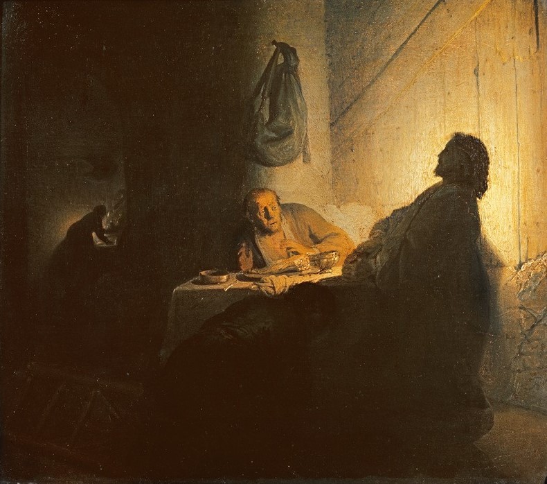 Rembrandt Harmenszoon van Rijn, Christus in Emmaus (Christentum,Kunst,Religion,Barock,Neues Testament,Bibel,Apostel,Helldunkel,Niederländische Kunst,Emmaus,Christus In Emmaus,Holländische Kunst)