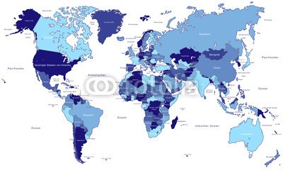 kartoxjm, Weltkarte - einzelne Länder in Blau (hoher Detailgrad) (weltkarte, welt, zeichnen, karte, weltkarte, einzelner, landkarte, vektor, detailliert, landen, kontinent, kontinent, kartographie, atlas, grenze, afrika, amerika, südamerika, nordamerika, asien, europa, australien, mittelamerika, welt, erdball, plane)