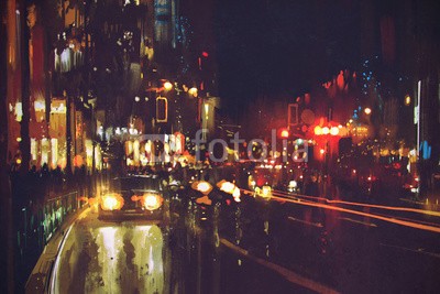 grandfailure, painting of night street with colorful lights (acryl, kunst, artwork, farbe, abbildung, öl, malerei, stil, lebendig, wasserfarben, nacht, stadt, straße, busy, straßen, urbano, verkehr, backgrounds, licht, downtown, reisen, abstrakt, nass, szene, kunstvol)