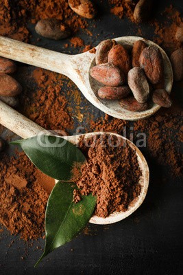 Africa Studio, Spoon with aromatic cocoa powder and green leaf on scratched wooden background, close up (aroma, aromatisch, backgrounds, bohne, herb, schüssel, braun, kakao, koffein, schokolade, close-up, kakao, kaffee, farbe, sätze, süßwaren, dunkel, köstlich, nachspeise, details, feeds, essen, obst, korn, grün, ernten, zutaten, leaf, natürlic)