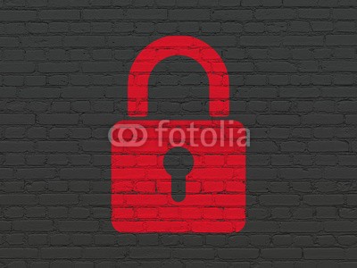 Maksim Kabakou, Information concept: Closed Padlock on wall background (backgrounds, jahrgang, computer, textur, icon, grunge, web, gebäude, wand, malen, sicherheit, meldung, network, key, rot, innovation, schwarz, safety, zeichnung, rosa, verschließen, daten, tresor, backstein, schutz, connection, kulisse, symbo)