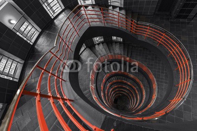 Blickfang, Wendeltreppe schwarz weiss rot (wendeltreppe, treppe, treppenhaus, kreis, spirale, gebäude, architektonisch, schwarz, weiß, rot, hamburg, innerlich, run)