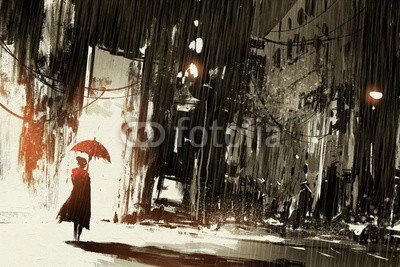 grandfailure, lonely woman with umbrella in abandoned city,digital painting (acryl, kunst, kunstvoll, artwork, abbildung, wasserfarben, malerei, gemälde, apokalypse, gebäude, stadt, konzept, zerstört, ruine, szene, urbano, regen, frau, regenschirm, licht, allein, leerstehend, ro)
