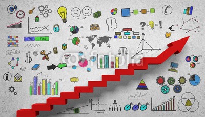 Coloures-pic, BusinessSymbole / Chart / 3d Konzept (erfolg, business, karriere, dienstleistungen, marketing, start, pfeil, motivation, wort, zielen, blühend, leistung, konzept, planung, strategie, beruf, konzept, wand, treppe, rot, zeichnen, diagramm, entwicklung, beförderung, analyse, wachstum, debatte)