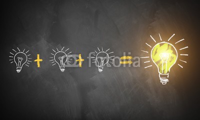 fotogestoeber, viele kleine Ideen führen zur großen Innovation (wissen, geistesprodukt, kreativität, konzept, zusammenarbeit, ideen, lernen, zusammenarbeit, strategie, schöpfung, ideen, intelligenz, forschung, geschwindigkeit, abtrennung, business, business, symbol, glühbirne, forschung, lockern, think, kreati)