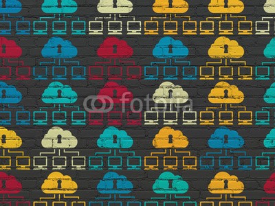 Maksim Kabakou, Security concept: Cloud Network icons on wall background (backgrounds, jahrgang, computer, textur, icon, grunge, technologie, web, cyberspace, gebäude, wolken, wand, malen, sicherheit, meldung, network, konzept, farbe, key, digitales, schwarz, safety, zeichnung, monitor, auskunft, server, daten, tresor, soziale)