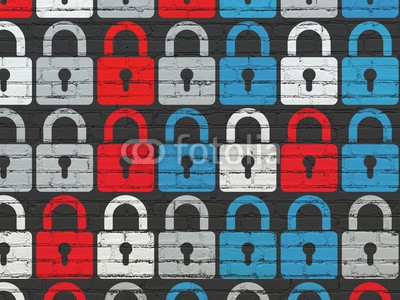 Maksim Kabakou, Information concept: Closed Padlock icons on wall background (backgrounds, jahrgang, computer, textur, icon, grunge, web, gebäude, wand, malen, sicherheit, meldung, network, farbe, key, innovation, schwarz, safety, zeichnung, verschließen, daten, tresor, backstein, schutz, connection, kulisse, symbo)