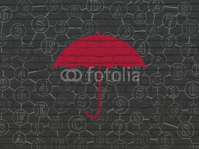 Maksim Kabakou, Safety concept: Umbrella on wall background (backgrounds, jahrgang, textur, icon, grunge, technologie, gebäude, wand, malen, sicherheit, konzept, regenschirm, rot, digitales, schwarz, safety, zeichnen, zeichnung, rosa, auskunft, daten, tresor, backstein, planes, schutz, kulisse, symbol, verarbeite)