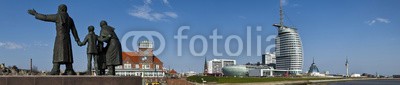 Blickfang, Auswandererdenkmal Bremerhaven Panorama (museum, himmel, blau, urbano, panorama, wasser, spiegelung, futuristisch, modern, deutsch, farbe, horizontale, schiff, boot, boot, boot, segelschiff, denkma)