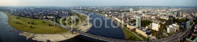 Blickfang, Düsseldorf Luftaufnahme Panorama (luftaufnahme, panorama, rhein, brücke, ruhrgebiet, deutsch, wasser, flux, ufer, wandeln, promenade, straße, gebäude, architektu)