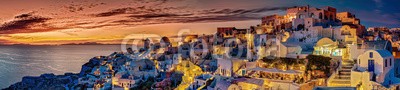 Blickfang, Santorin Panorama Abendstimmung (santorin, santorin, griechenland, griechen, insel, mittelmeer, wasser, berg, vulkan, vulkanisch, historisch, kultur, kreuzfahrt, urlaub, erholung, stranden, schwarz, ägäisches meer, oia, kirche, christlich, christlich, christentum, romantisch, hübsc)