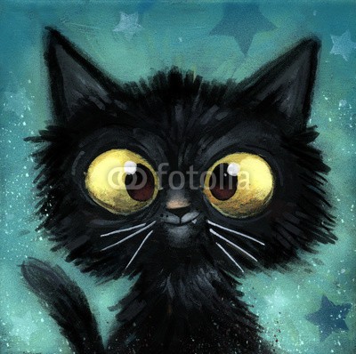 cirodelia, gato negro ilustracion (katze, schwarz, maskottchen, kind, gesicht, liebenswert, tier, kindliche, haarig, hübsch, witzig, komisch, freudig, zeichnung, textu)