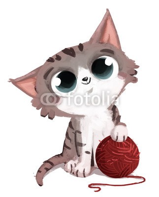 cirodelia, gato con ovillo de lana (katze, maskottchen, kind, gesicht, liebenswert, tier, kindliche, haarig, hübsch, witzig, komisch, freudig, zeichnung, textur, linie, gestreift, isoliert, ausschnitt, wolle, knäue)