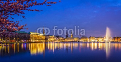 powell83, Hamburg - Germany (hamburg, abend, abenddämmerung, abend, abendstimmung, architektur, beleuchtet, beleuchtung, kirsche, kirschbaum, blau, frühlingsanfang, stadt, deutsch, deutsch, elba, europa, gebäude, hafen, hafenstadt, himmel, stadtzentrum, kirche, metropole, miche)
