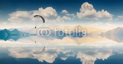 Bashkatov, Over the lake (fallschirme, mann, silhouette, natur, landschaft, meer, see, sport, fliege, sonnenuntergänge, sunrise, berg, freiheit, spaß, reisen, lebensfreude, pike, landen, gefahr, segelflug, flügel, aktion, draußen, abenteuer, betätigung, anblick, paraglidin)