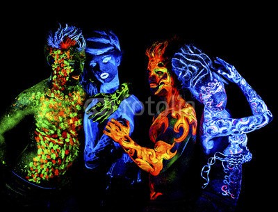 Andrey_Arkusha, Four elements. Body art glowing in ultraviolet light (feuer, wasser, luft, kunst, malen, makeup, teufel, kalt, charmant, wasser, versuchung, grün, phantastisch, welt, bergwerk, rot, glühend, ultraviolet, erwachsen, einzigartig, nixe, magisch, elemente, leute, schwarz, portrait, hölle, 4, fantasy, kreati)