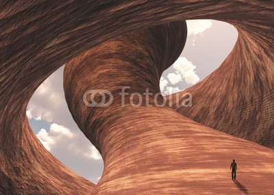 rolffimages, man on carved canyon rock with cloudy sky (abstrakt, abenteuer, allein, schöner, schlucht, schnitzen, geschnitzt, cave, wolken, küste, oden, traum, phantastisch, geologie, bohrung, menschlich, reise, landschaft, flüssigkeit, verloren, mann, berg, natur, durchgang, mustern, einträchtig, perso)