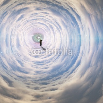 rolffimages, Space tunnel with God's eye (abstrakt, allmächtig, kunstvoll, groß, wolken, bewölkt, konzept, konzeptionell, kosmos, tod, auge, augapfel, auge, augenlicht, faith, fantasy, focus, gott, himmel, menschlich, abbildung, reise, licht, blick, schauend, mann, übertragener ausdruc)