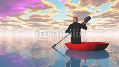 rolffimages, man rowing oars in the red upturned umbrella on water (allein, board, boot, bootfahren, kaufmann, canoe, kanusport, wolken, wolkengebilde, traum, träumend, schwimmen, schwimmend, überschwemmungen, ideen, see, mann, natur, ruder, ruderer, ozean, paddel, person, probleme, schutz, rot, reihe, rudern, treso)