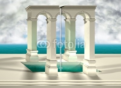 Paul Fleet, Optical illusion (illusion, optisch, optische täuschung, unmöglich, rätseln, verdreht, verkrümmen, vordergrund, backgrounds, wasser, himmel, pool, wasserfall, wölben, classic, mittelmeer, froh, blau, fantasy, eindrücke, luftspiegelung, vorstellung, kunststüc)