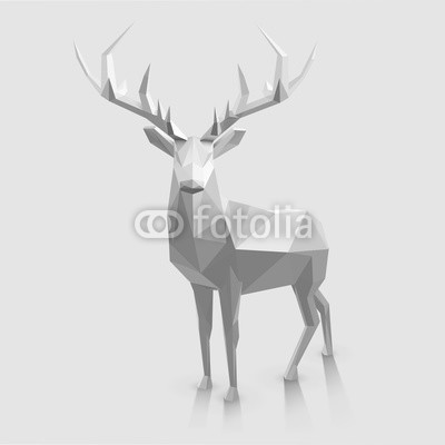 Kundra, Polygonal animal illustration. Vector low poly stag, with space for text.  Christmas graphic element. (rentier, polygon, hirsch, modern, vektor, stag, elemente, low, 3d, weihnachten, papier, origami, tier, symbol, kunst, hipster, schatten, grafik, karte, minimal, geweih, dreiecke, einfach, abbildung, geometrisch, entwerfen, winter, trendy, fröhlic)