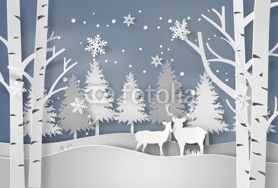 kengmerry, Deer in forest with snow. (tier, jahreszeitlich, schnee, verschneit, winterlich, rentier, hirsch, spaß, begrüssung, weihnachten, kreativ, abbildung, dekorativ, trendy, posters, spot, wald, winter, säugetier, weihnachten, horn, gehörnt, fröhlich, natürlich, schneeflocke, natu)