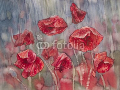 Egle, poopies in the rain (wasserfarben, blume, frühling, mohn, floral, abbildung, hintergrund, tapete, sommer, rot, zeichnung, natur, dekoration, textur, jahrgang, blühen, blühen, pflanze, malerei, grün, papier, blatt, botanisch, retro, mustern, entwerfen, dekorativ, abbil)