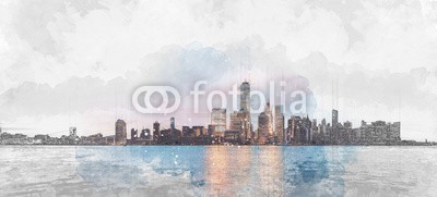 Tierney, Manhattan skyline from Jersey City (manhattan, skyline, hudson, rivers, architektur, finanzen, tourismus, abend, himmel, wasser, twilight, business, orientierungspunkt, bellen, waterfront, reisen, turm, modern, downtown, gebäude, skyscraper, angestrahlt, büro, abenddämmerung, szen)