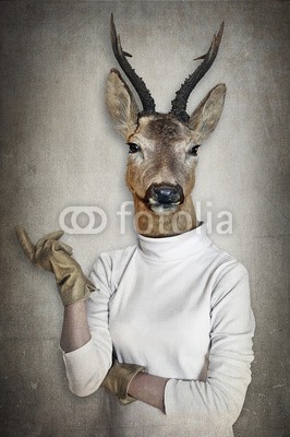 cranach, Deer in clothes. Concept graphic in vintage style. (menschlich, kleidung, konzept, beeindruckend, niemand, montage, säugetier, hirsch, pelz, glamour, charakter, umformung, leute, karte, grau, gestalten, garniert, kreativ, anthropomorphismus, frau, spassig, mädchen, kühl, lei, blick, entwerfen, fra)