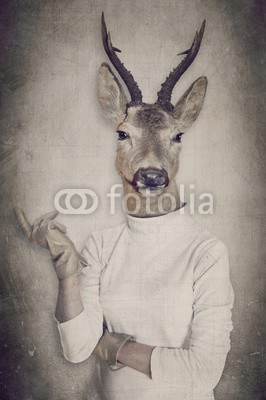 cranach, Deer in clothes. Concept graphic in vintage style. (menschlich, kleidung, konzept, beeindruckend, niemand, montage, säugetier, hirsch, pelz, glamour, charakter, umformung, leute, karte, grau, gestalten, garniert, kreativ, anthropomorphismus, frau, spassig, mädchen, kühl, lei, blick, entwerfen, fra)