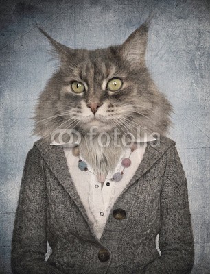 cranach, Cat in clothes. Concept graphic in vintage style. (tier, anthropomorphismus, kunst, bluse, karte, katze, lei, charakter, stadt, kleidung, kühl, kostüm, kreativ, entwerfen, verkleiden, garniert, gestalten, weiblich, spassig, pelz, mädchen, glamour, grau, hipster, menschlich, abbild, frau, blic)