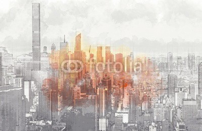 Tierney, Sketch of the Manhattan skyline cityscape (manhattan, skyline, sketch, zeichnung, architektur, skyscraper, tourismus, abbildung, himmel, business, orientierungspunkt, reisen, turm, modern, downtown, gebäude, angestrahlt, büro, abenddämmerung, szene, anblick, nacht, stadt, uns, urban)