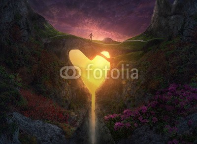 kevron2001, Nature Heart Bridge (berg, herz, figur, natur, brücke, surreal, konzept, mann, lob, gottesdienst, himmel, sonnenaufgang, sonnenuntergang, landschaft, schöner, wolken, pfad, lieb)