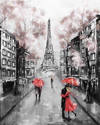 lisima, Oil Painting, Paris. european city landscape. France, Wallpaper, eiffel tower. Modern art. Couple under an umbrella on street (abstrakt, wölben, architektur, kunst, kunstvoll, artwork, herbst, hintergrund, gebäude, stadt, wolken, wolkengebilde, bunt, paar, reiseziel, eiffelturm, europa, europäisch, berühmt, frankreich, französisch, historisch, haus, abbildung, eindrucksvol)