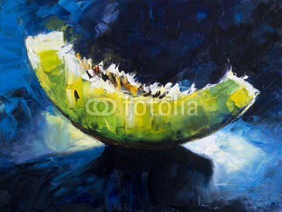 shvets_tetiana, Art Oil-Painting Picture - Shine slice of Melon. Oil on canvas texture. Hand painted. Modern art. (melone, öl, malerei, kunst, essen, stille, life, abbildung, leuchten, korn, tapete, dekoration, warm, slice, grün, weiß, gelb, dunkelheit, hell, altersgenosse, licht, canvas, elemente, 1, schwarz, abstrakt, dunkel, modern, kreativ, lecker, artwor)