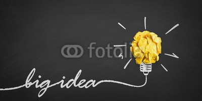stockpics, Big idea concept on blackboard (ideen, konzept, innovation, groß, kreativ, ideen, papier, kreativität, zerknittert, lampe, kunst, symbol, business, think, teller, brainstorming, inhalation, erfolg, rechtsbehelf, glühbirne, sketch, glaube, gelb, leuchtend, leuchten, think, finde)