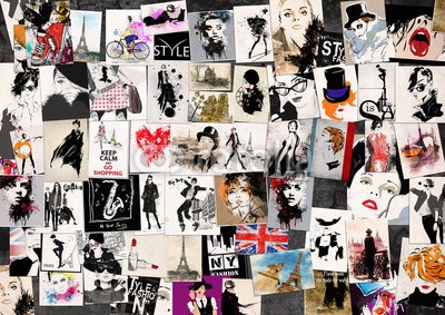 Yevhen, Fashion collage with freehand drawings (hintergrund, gestalten, grunge, sommer, glamour, lässig, weiblich, posing, jugendzeit, wand, trendy, stil, augengläser, brünett, textur, sexy, straße, modellieren, urbano, portrait, frau, lebensstil, sinnlich, stadt, geschlechtlich, stylish, bein)