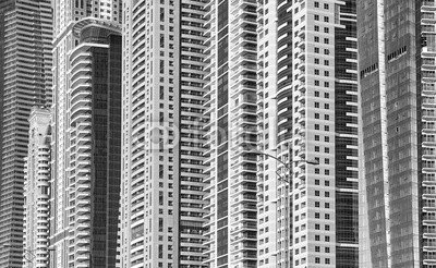 MaciejBledowski, Black and white picture of modern buildings facades. (gebäude, close-up, abstrakt, büro, modern, architektur, tapete, stadt, schwarzweiß, fassade, fenster, skyscraper, konstruktion, hintergrund, urbano, äusseres, wand, turm, dubai, emirates, strukture)