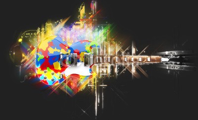 Dimitrius, Shiny colorful rock guitar (gitarre, musik, electric, schnur, instrumente, fels, isoliert, weiß, musikalisch, holz, schwarz, ausstattung, klingen, genick, konzert, spiel, blues, metall, musiker, jahrgang, modern, stage, jazz, close-up, elektronisch, palisander, ahorn, band, bas)