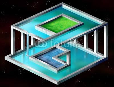 Paul Fleet, Impossible structure (surreal, strukturen, geometrisch, angeln, wasserfall, wasser, raum, dreamscape, traum, unmöglich, original, architektur, gras, pflastersteine, schwimmend, vorstellung, kunst, dali, illusion, abbildung, magisch, magie, himmel, stern, blau, zwitter, säule)