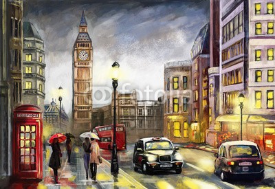 lisima, oil painting on canvas, street view of london. Artwork. Big ben. couple and red umbrella, bus and road, telephone. Black car - taxi. England (london, artwork, wandbild, abstraktion, architektur, kunst, kunstvoll, herbst, hintergrund, schwarz, britischer, gebäude, bus, canvas, stadt, zeichnung, englisch, europäisch, berühmt, abbildung, eindrucksvoll, orientierungspunkt, landschaft, modern, ö)